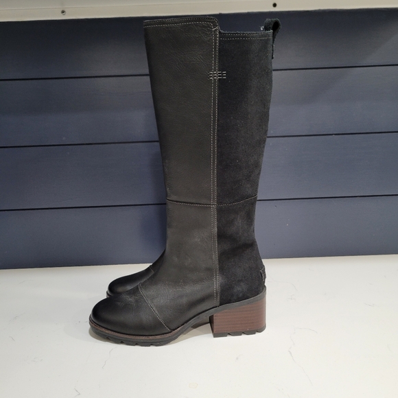 Sorel Cate Tall Boot Black Leather Suede Size 7 - Picture 5 of 11